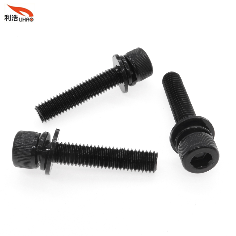 M8*40 Black Zinc-Plated Carbon Steel Hexagon Socket Fillister/Cup Head with Straight Thread/Tooth SEM/Combination Screw