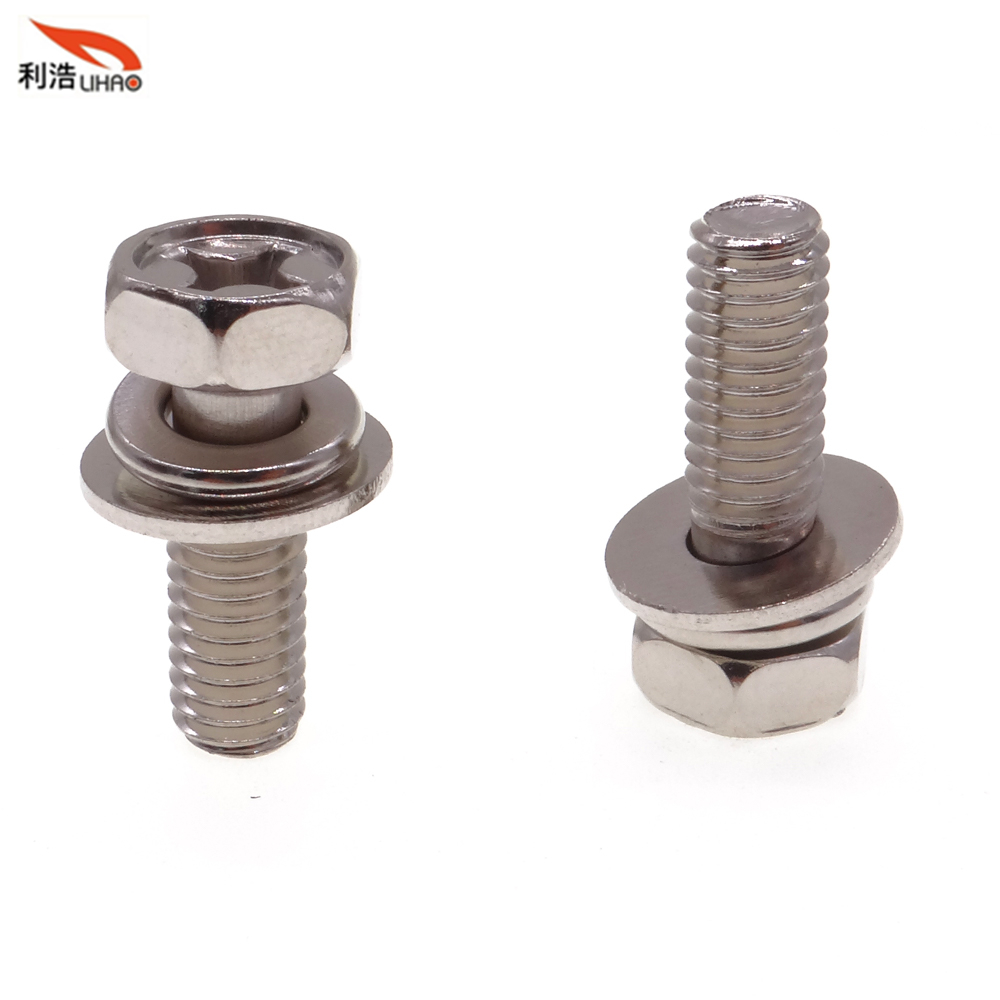 M6*18 Nickel-Plated Carbon Steel Phillips/Crosss Indented Hexagon /Flange Head Antiskid Sem/Combination Screw