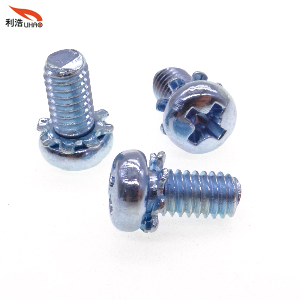 M4*8 Blue Zinc-Plated Carbon Steel Phillips/Crosss Pan/Round Head Toothed Washer Sem/Combination Screw