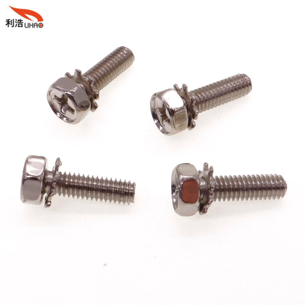 M4*14 Nickel-Plated Carbon Steel Phillips/Crosss Hexagon Head Toothed Washer Antiskid Sem/Combination Screw