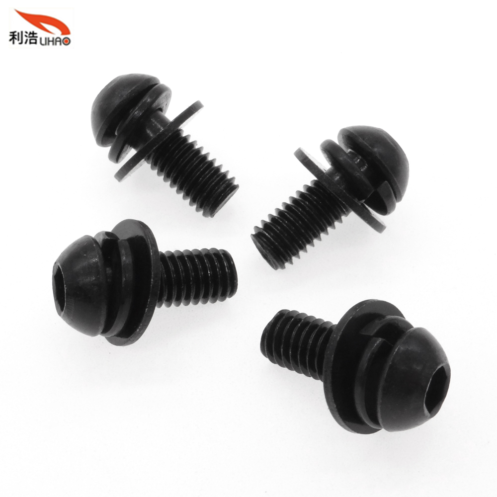 M6*15 Black Zinc-Plated Carbon Steel Hexagon Socket Brazier Head Spring Washer and Flat Washer Customizable Screw Sem/Combination Screw