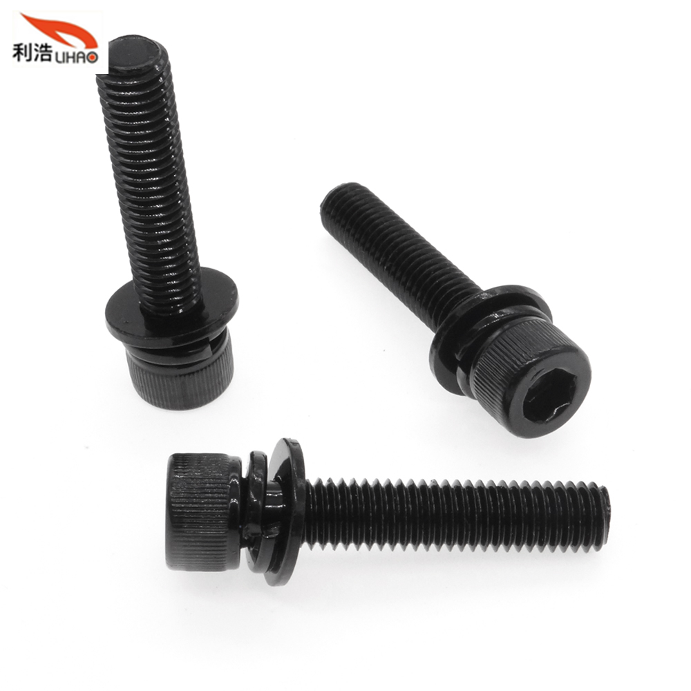 M8*40 Black Zinc-Plated Carbon Steel Hexagon Socket Fillister/Cup Head with Straight Thread/Tooth SEM/Combination Screw