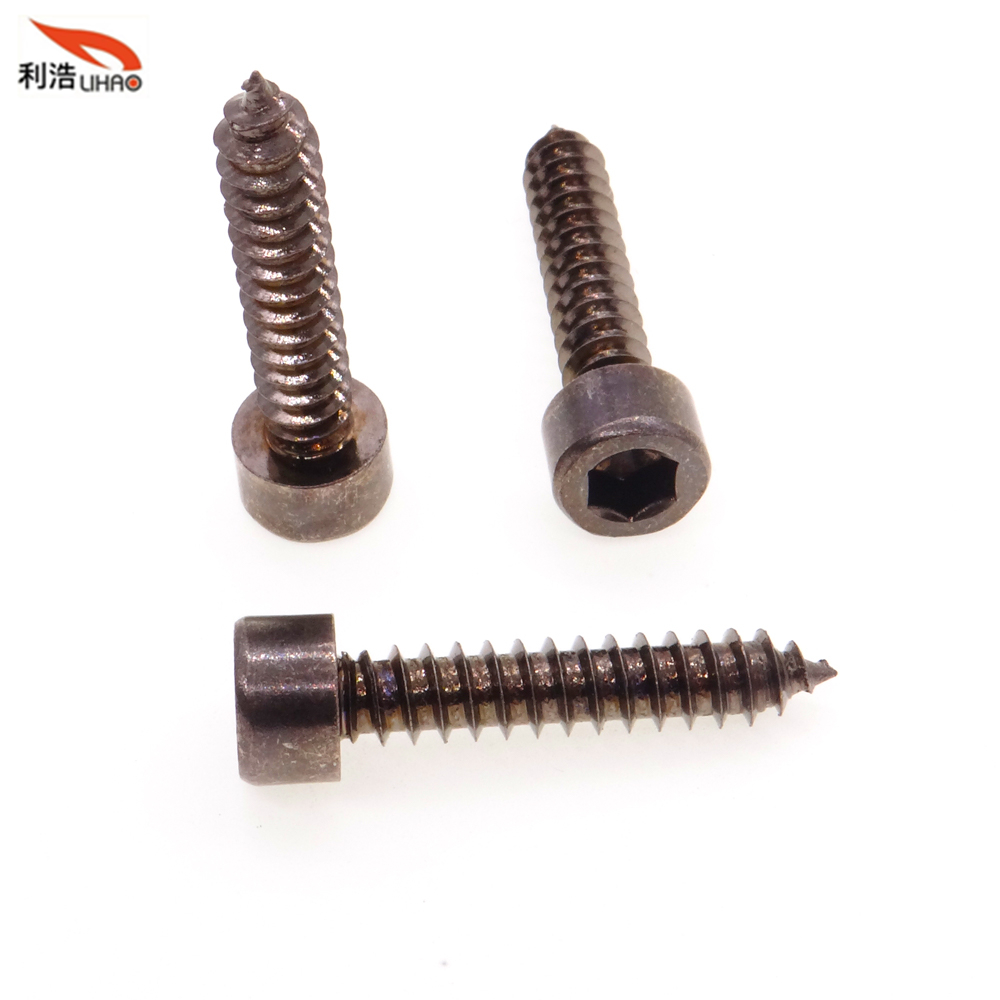 St6*30 Black Nickel-Plated Carbon Steel Hexagon Socket Fillister/Cup Head Self-Tapping Screw