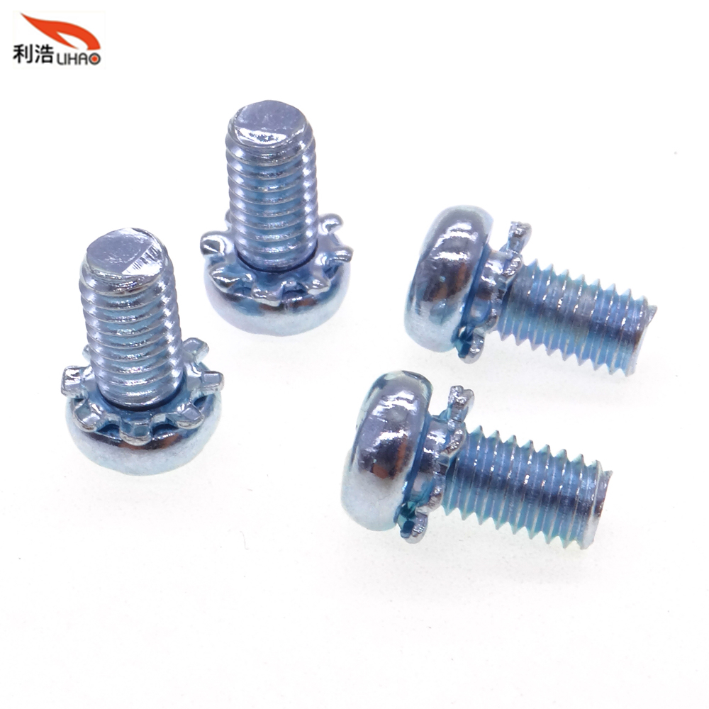 M4*8 Blue Zinc-Plated Carbon Steel Phillips/Crosss Pan/Round Head Toothed Washer Sem/Combination Screw