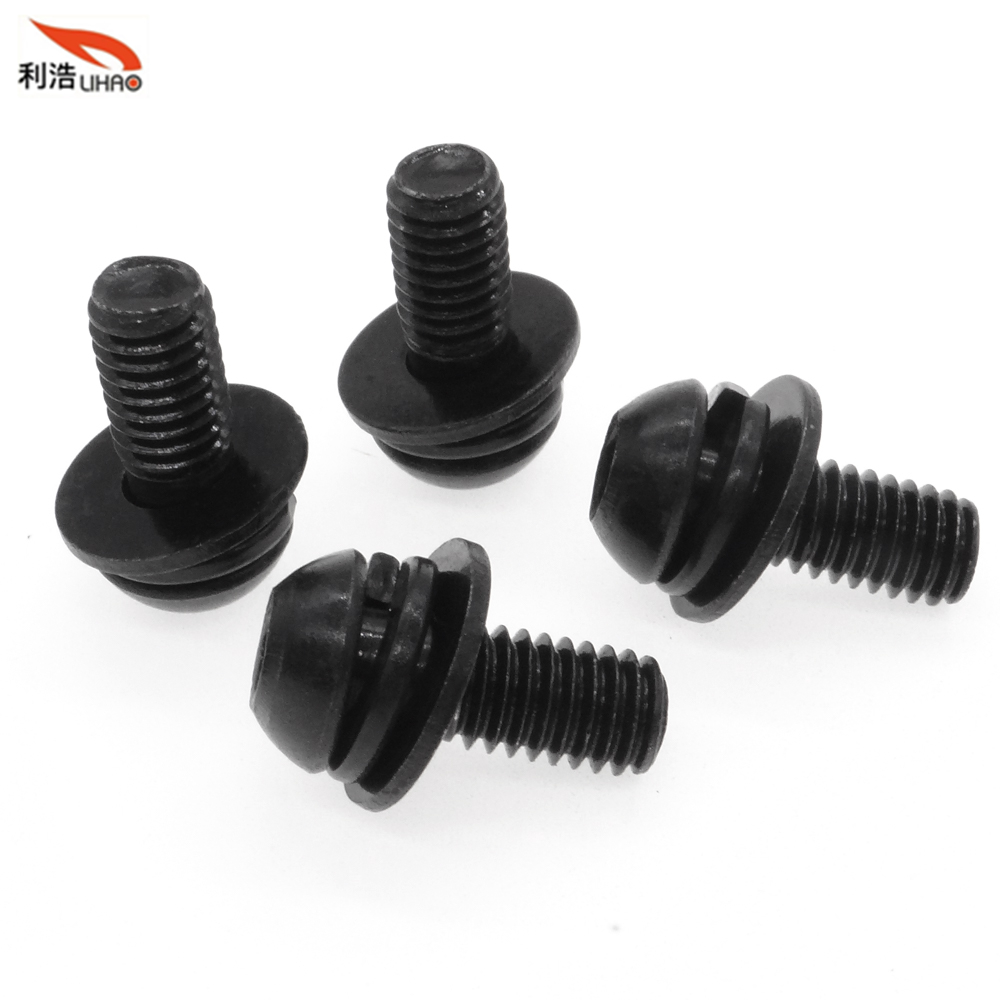 M6*15 Black Zinc-Plated Carbon Steel Hexagon Socket Brazier Head Spring Washer and Flat Washer Customizable Screw Sem/Combination Screw