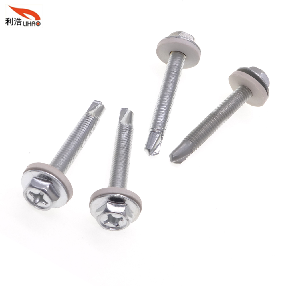 M6*43 White Zinc-Plated Carbon Steel Phillips/Crosss Indented Hexagon Washer/Flange Head Self Drilling Sem/Combination Screw