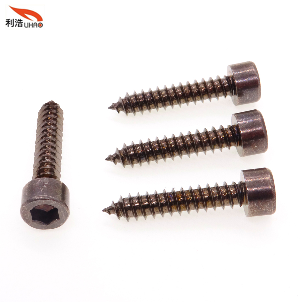 St6*30 Black Nickel-Plated Carbon Steel Hexagon Socket Fillister/Cup Head Self-Tapping Screw