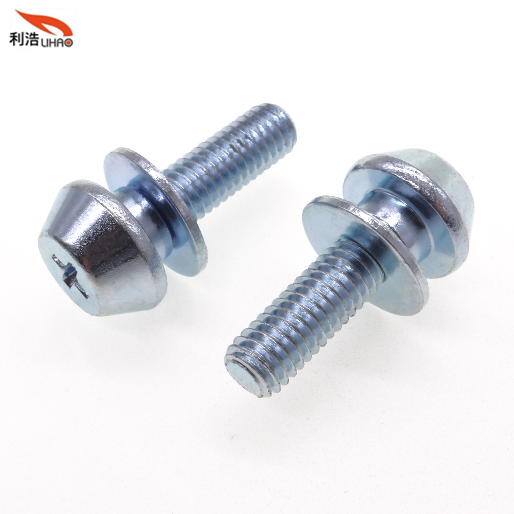 M6*21 Blue Zinc-Plated Carbon Steel Phillips/Crosss Truss Step Sem/Combination Screw Customizable Screw