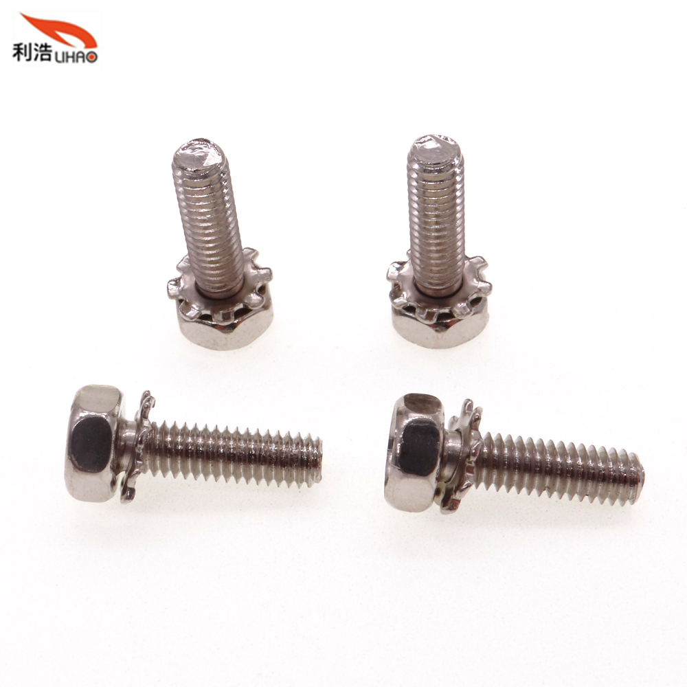 M4*14 Nickel-Plated Carbon Steel Phillips/Crosss Hexagon Head Toothed Washer Antiskid Sem/Combination Screw