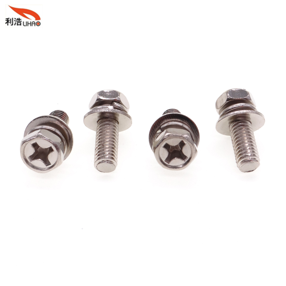 M6*18 Nickel-Plated Carbon Steel Phillips/Crosss Indented Hexagon /Flange Head Antiskid Sem/Combination Screw