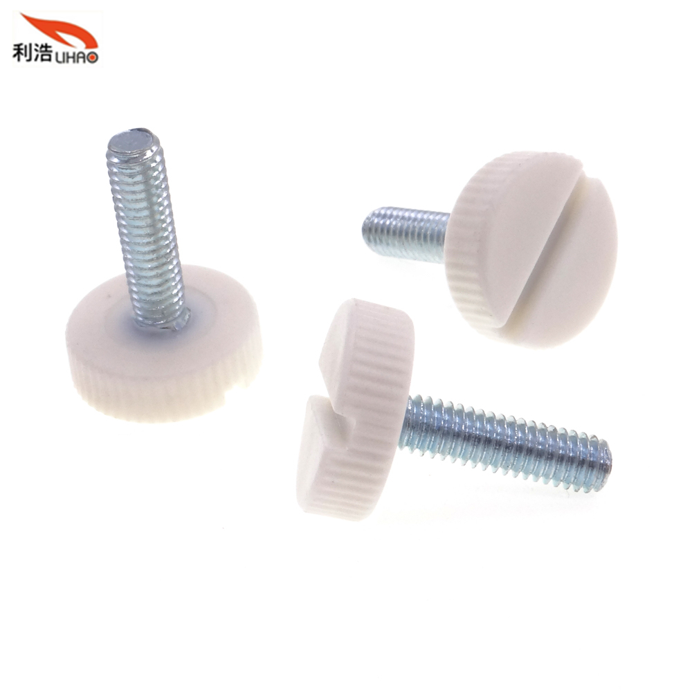 M4*19 Blue Zinc-Plated Carbon Steel Slotted White Plastic Flat Head Thumb Screw