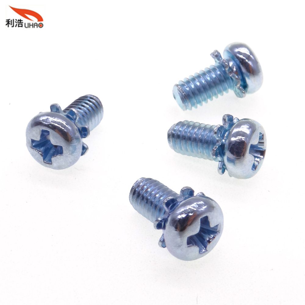 M4*8 Blue Zinc-Plated Carbon Steel Phillips/Crosss Pan/Round Head Toothed Washer Sem/Combination Screw