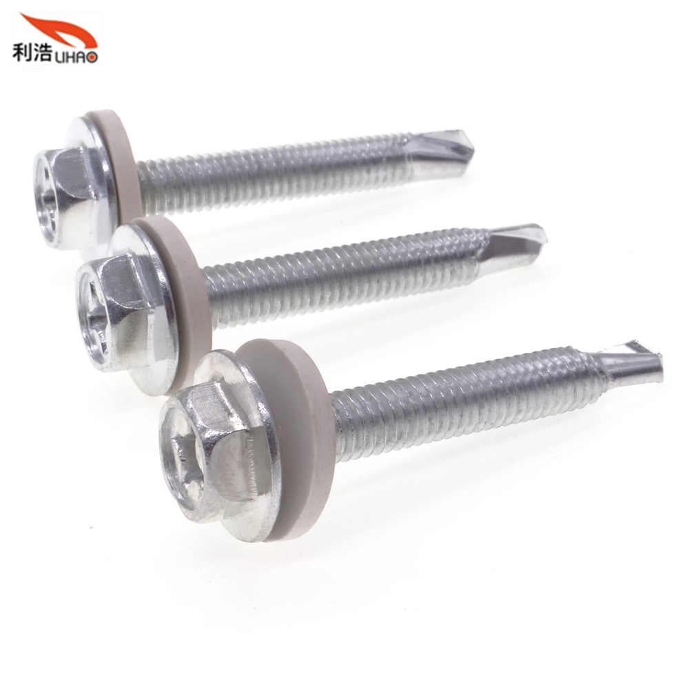 M6*43 White Zinc-Plated Carbon Steel Phillips/Crosss Indented Hexagon Washer/Flange Head Self Drilling Sem/Combination Screw