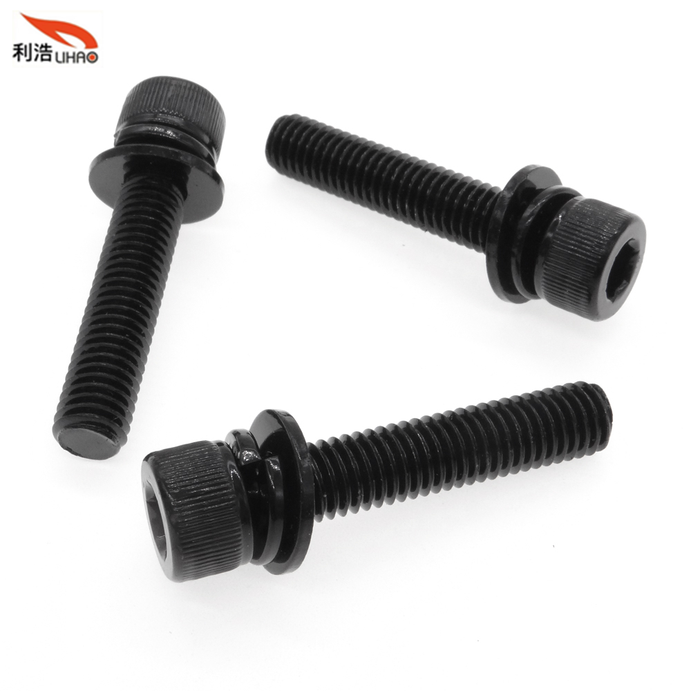 M8*40 Black Zinc-Plated Carbon Steel Hexagon Socket Fillister/Cup Head with Straight Thread/Tooth SEM/Combination Screw