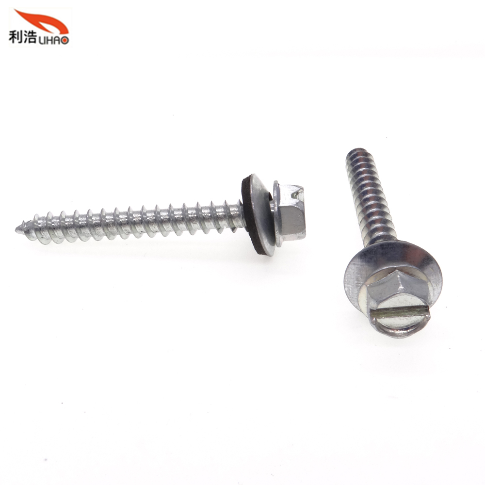 M6.2*50 White-Plated Carbon Steel Slotted Round Indented Hexagon Washer/Flange Head Antiskid Sem/Combination Screw