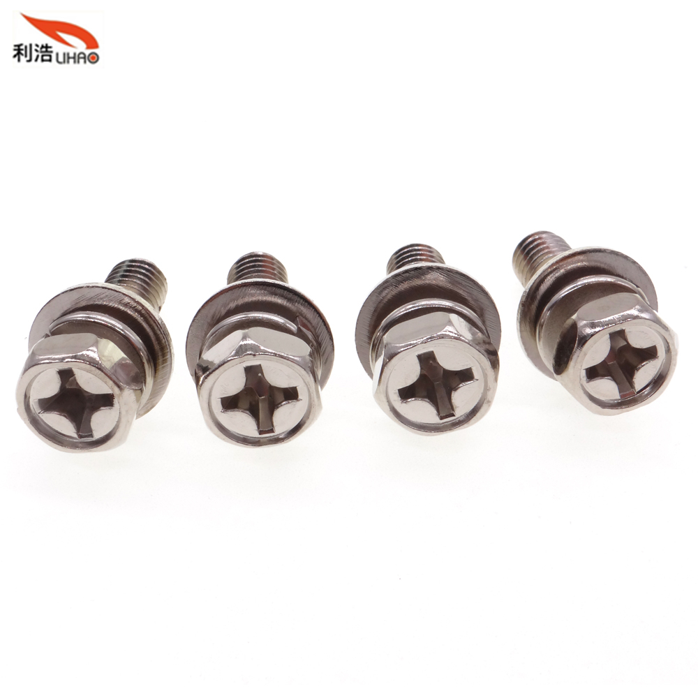 M6*18 Nickel-Plated Carbon Steel Phillips/Crosss Indented Hexagon /Flange Head Antiskid Sem/Combination Screw