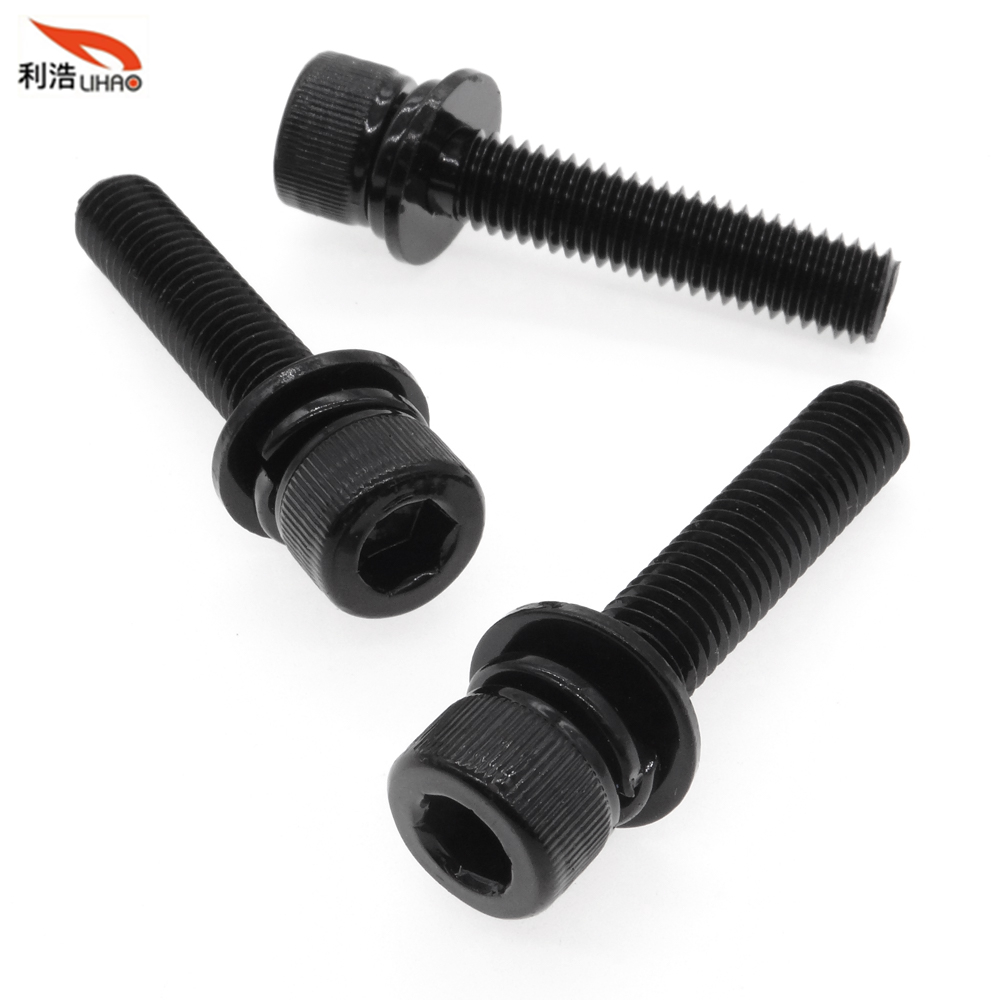 M8*40 Black Zinc-Plated Carbon Steel Hexagon Socket Fillister/Cup Head with Straight Thread/Tooth SEM/Combination Screw