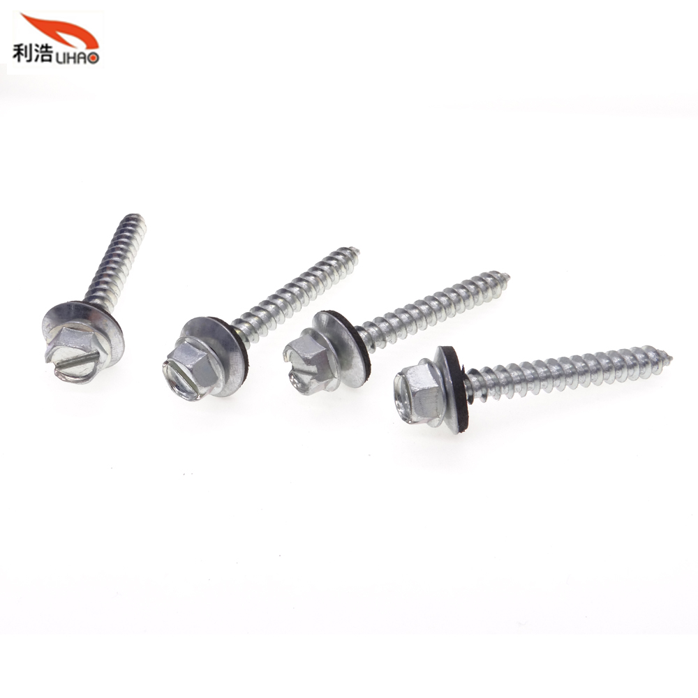 M6.2*50 White-Plated Carbon Steel Slotted Round Indented Hexagon Washer/Flange Head Antiskid Sem/Combination Screw