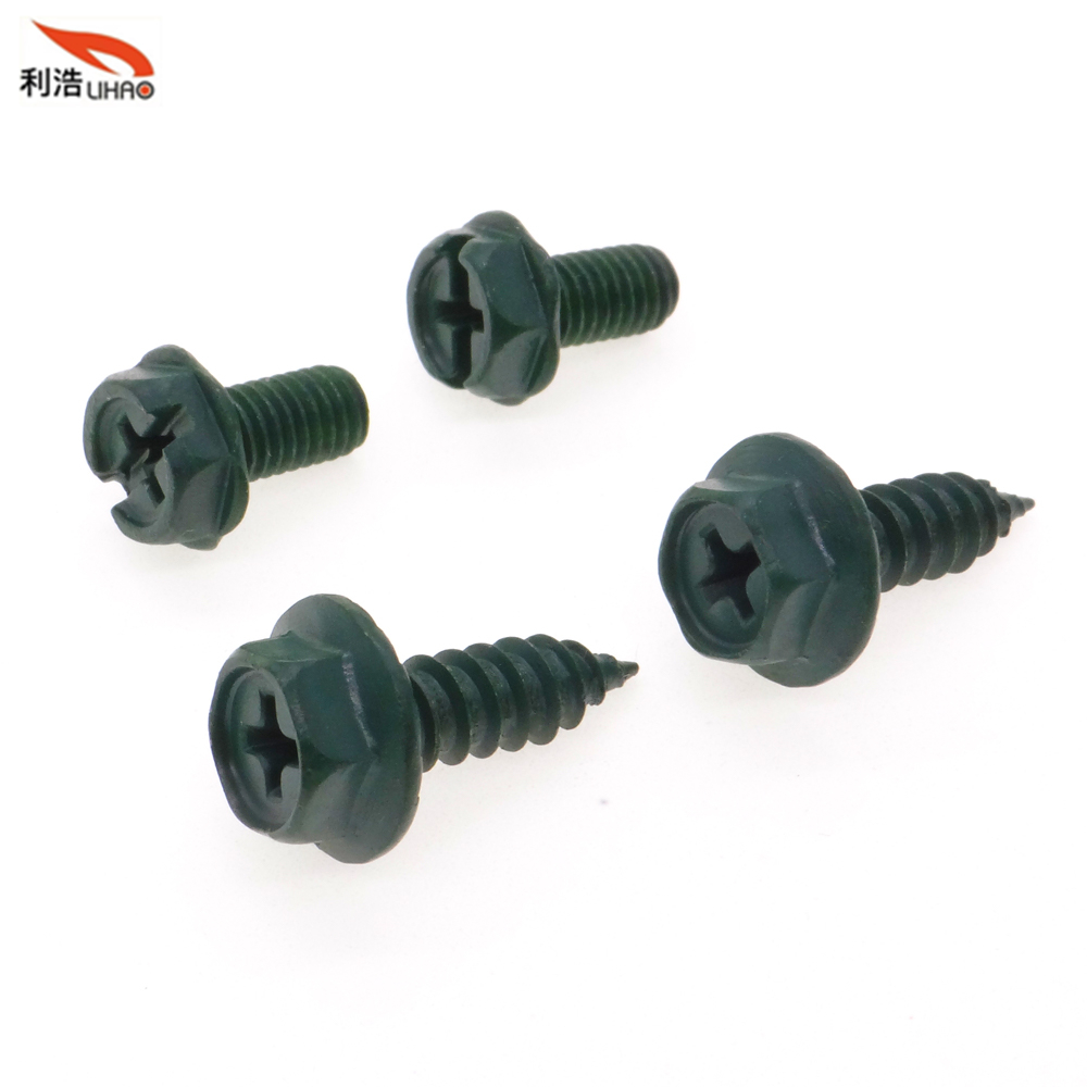 St5*16 Dark Green Carbon Steel Phillips/Crosss Indented Hexagon Washer/Flange Head Antiskid Self-Tapping/ Wood Screw