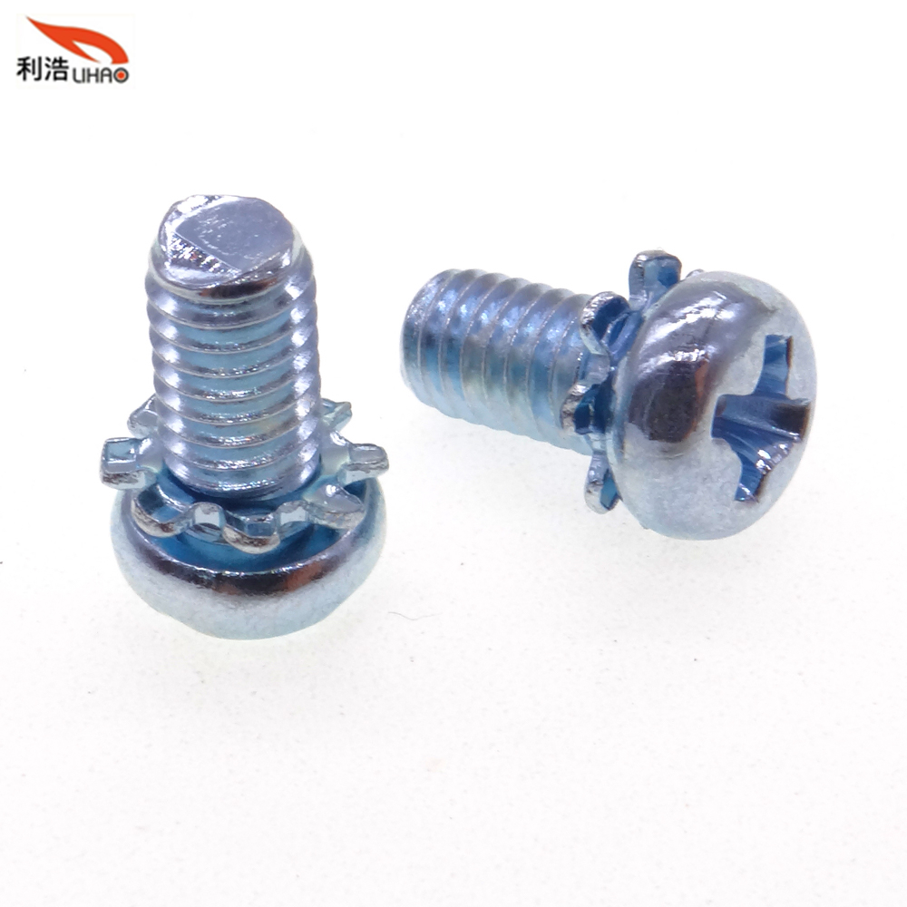 M4*8 Blue Zinc-Plated Carbon Steel Phillips/Crosss Pan/Round Head Toothed Washer Sem/Combination Screw