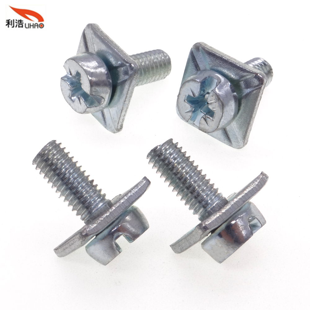 M5*12 Blue Zinc-Plated Carbon Steel Posi Pan Head with Square Gasket Sem/Combination Screw Customizable Screw