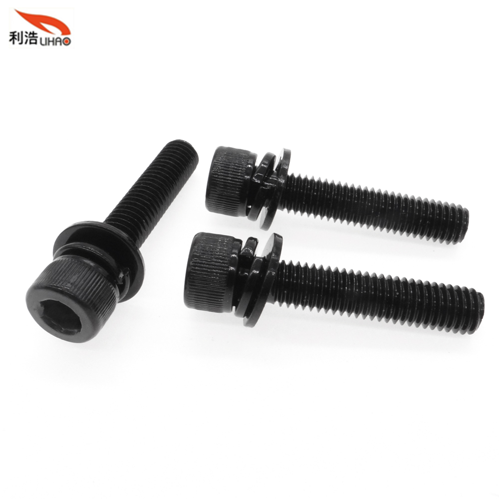 M8*40 Black Zinc-Plated Carbon Steel Hexagon Socket Fillister/Cup Head with Straight Thread/Tooth SEM/Combination Screw