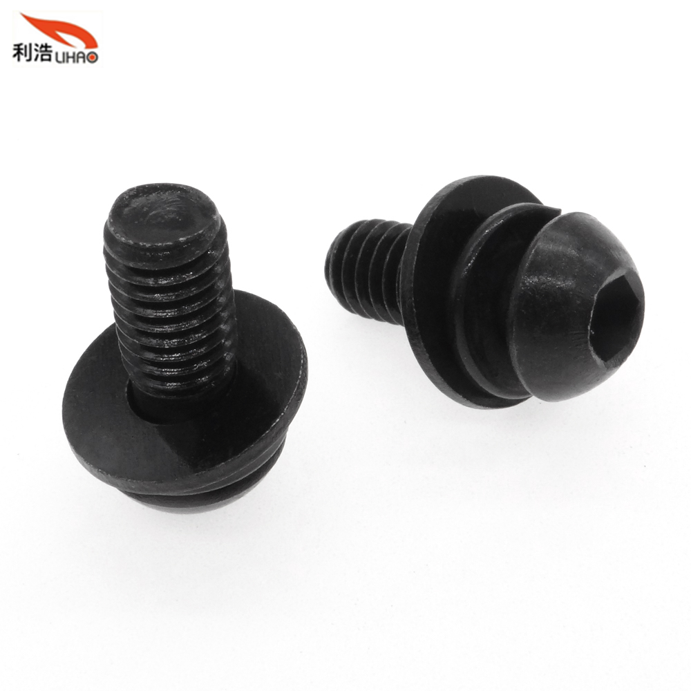 M6*15 Black Zinc-Plated Carbon Steel Hexagon Socket Brazier Head Spring Washer and Flat Washer Customizable Screw Sem/Combination Screw