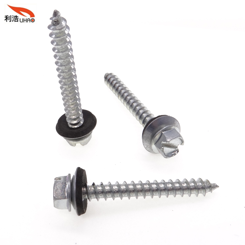 M6.2*50 White-Plated Carbon Steel Slotted Round Indented Hexagon Washer/Flange Head Antiskid Sem/Combination Screw