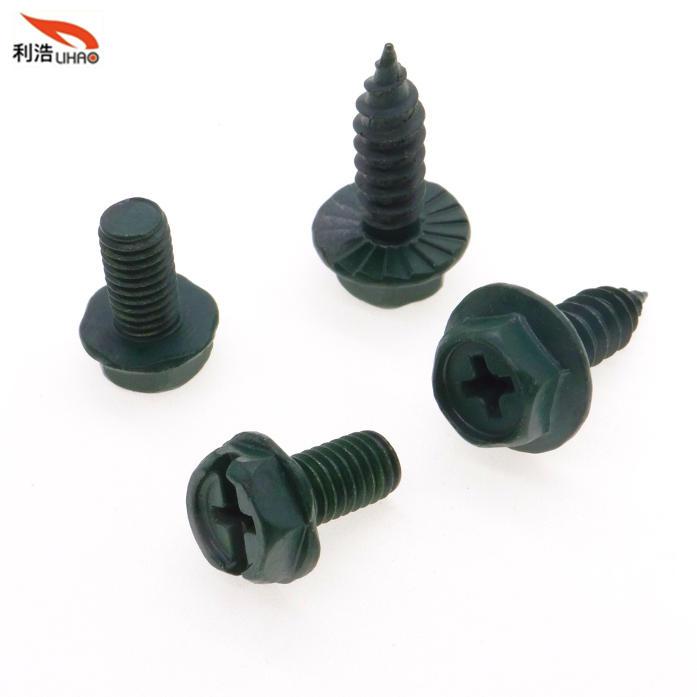 St5*16 Dark Green Carbon Steel Phillips/Crosss Indented Hexagon Washer/Flange Head Antiskid Self-Tapping/ Wood Screw