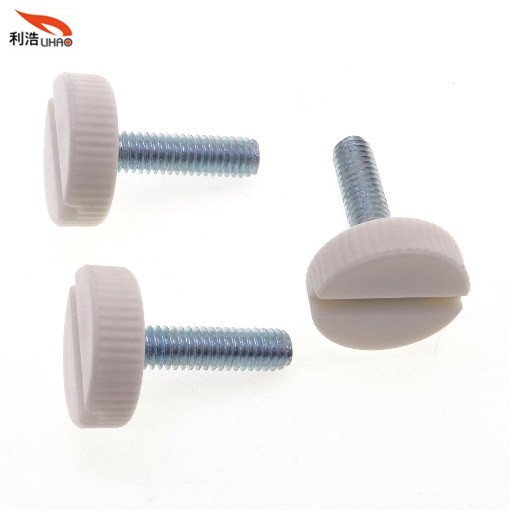 M4*19 Blue Zinc-Plated Carbon Steel Slotted White Plastic Flat Head Thumb Screw