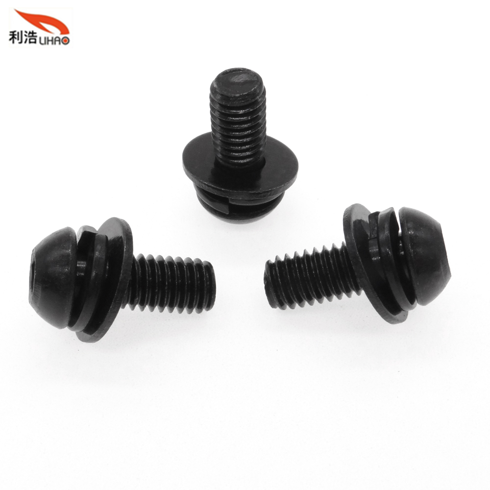 M6*15 Black Zinc-Plated Carbon Steel Hexagon Socket Brazier Head Spring Washer and Flat Washer Customizable Screw Sem/Combination Screw