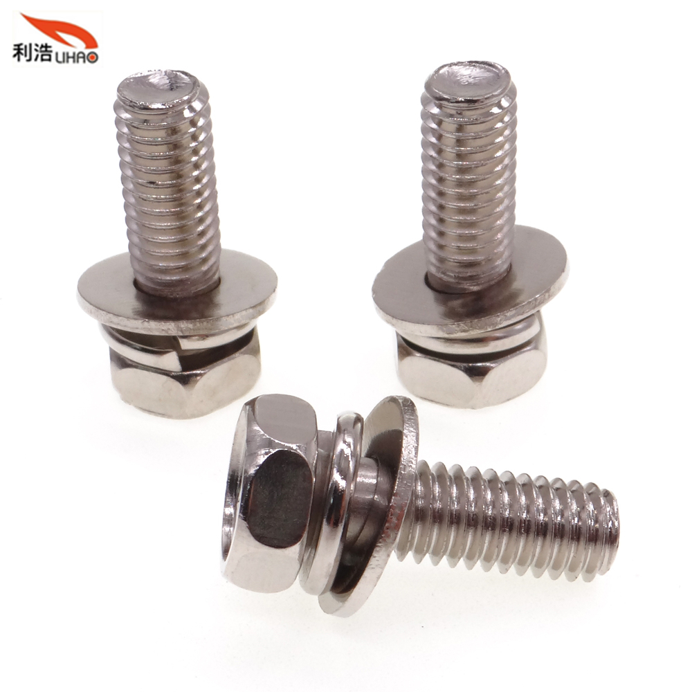 M6*18 Nickel-Plated Carbon Steel Phillips/Crosss Indented Hexagon /Flange Head Antiskid Sem/Combination Screw