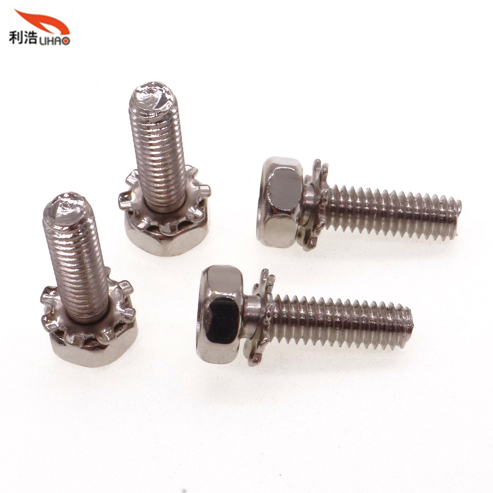 M4*14 Nickel-Plated Carbon Steel Phillips/Crosss Hexagon Head Toothed Washer Antiskid Sem/Combination Screw