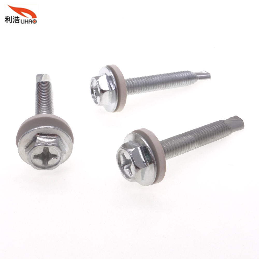 M6*43 White Zinc-Plated Carbon Steel Phillips/Crosss Indented Hexagon Washer/Flange Head Self Drilling Sem/Combination Screw